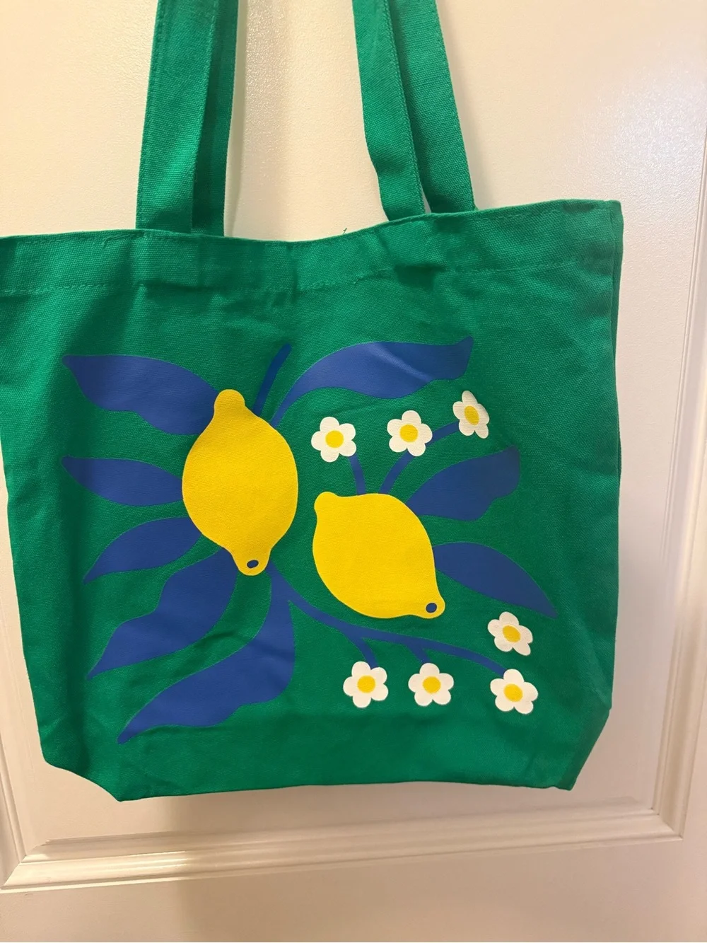 NWT Nordstrom Green Canvas Tote Bag Lemon Floral Market Beach Shopper